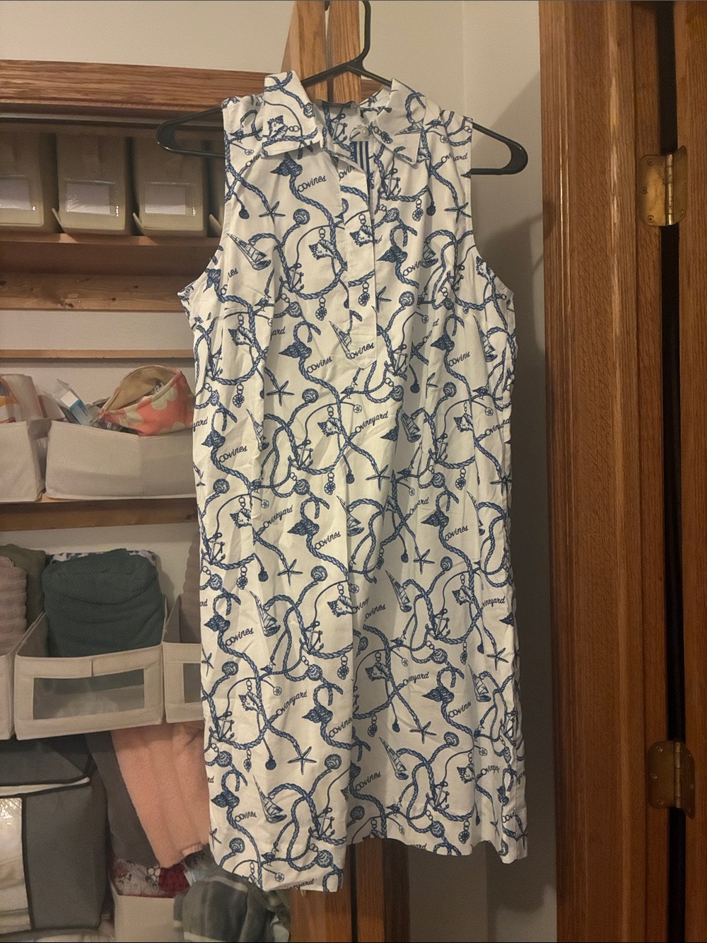 Vineyard Vines White Sleeveless Mini Dress with Navy Nautical Rope Print